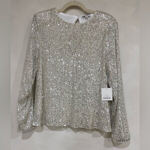 CeCe Women's Long Sleeve Crew Neck Sequin Blouse Large NWT (see description)